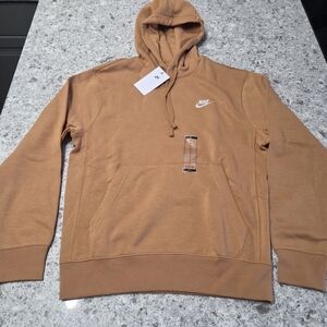 Nike Sportswear Club Fleece Flax Brown Pullover Mens Small Hoodie NWT